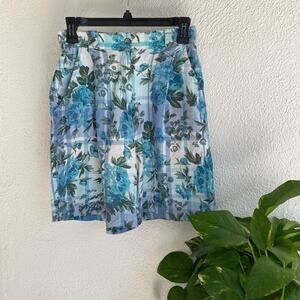 Gorgeous vintage baby blue floral high waisted plaid shorts by Ki Ko Mo